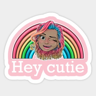 Hey cutie Reca Prisma winking face emoji (white text) Sticker